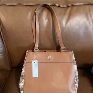 Anne Klein Tan and White Shoulder Bag